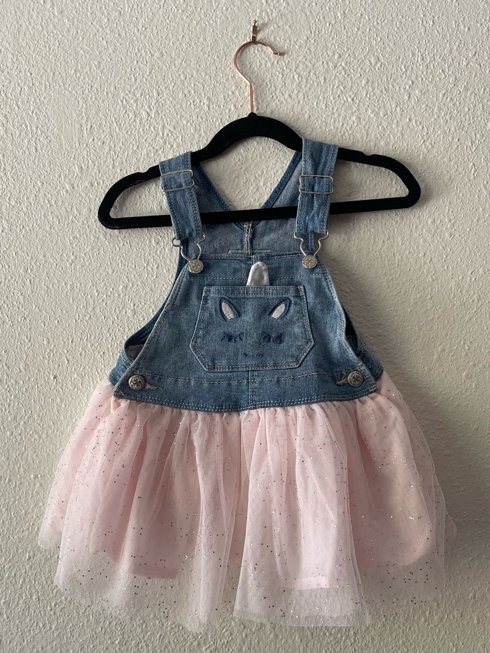 OshKosh B’gosh 2T Denim Overall Dress Pink Tulle Unicorn Jumper Skirt